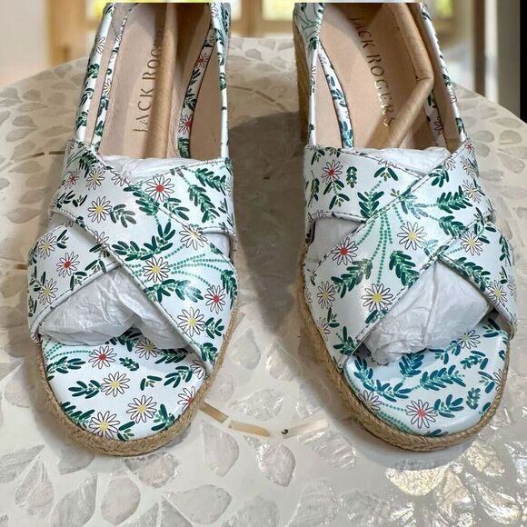 JACK ROGERS  Leather Palmer Woven Jute Espadrille Wedge Sandal White - Picture 16 of 16